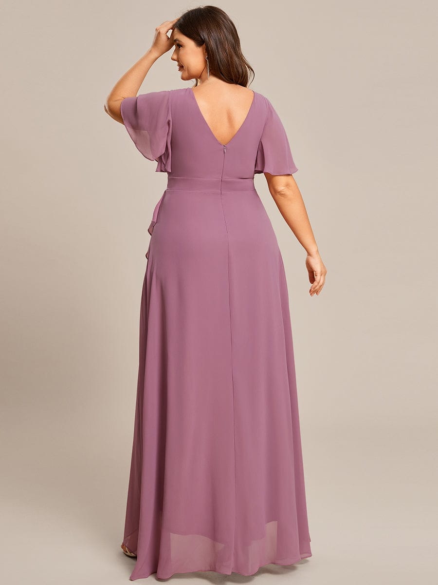 Plus Size Ruffled High Low Chiffon Dress #color_Purple Orchid