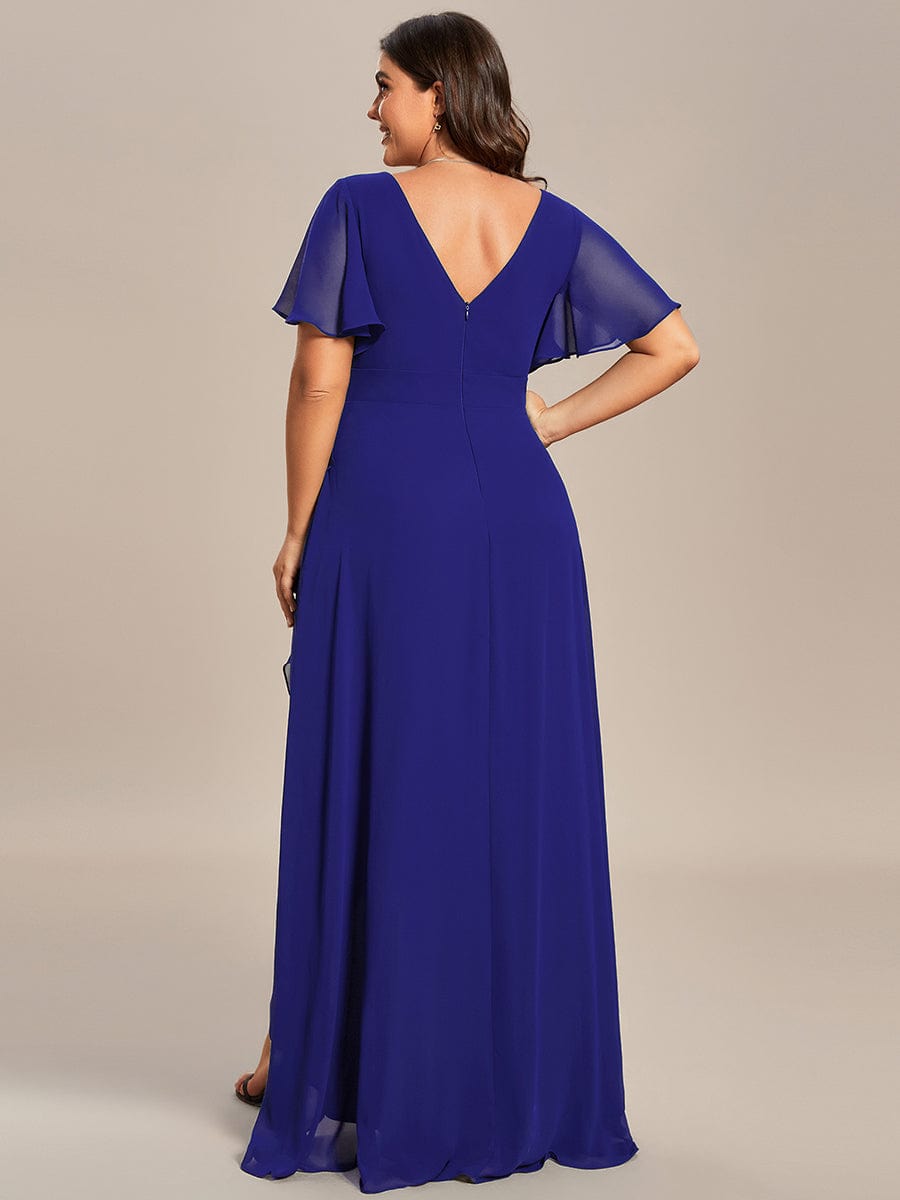 Plus Size Ruffled High Low Chiffon Dress #color_Sapphire Blue