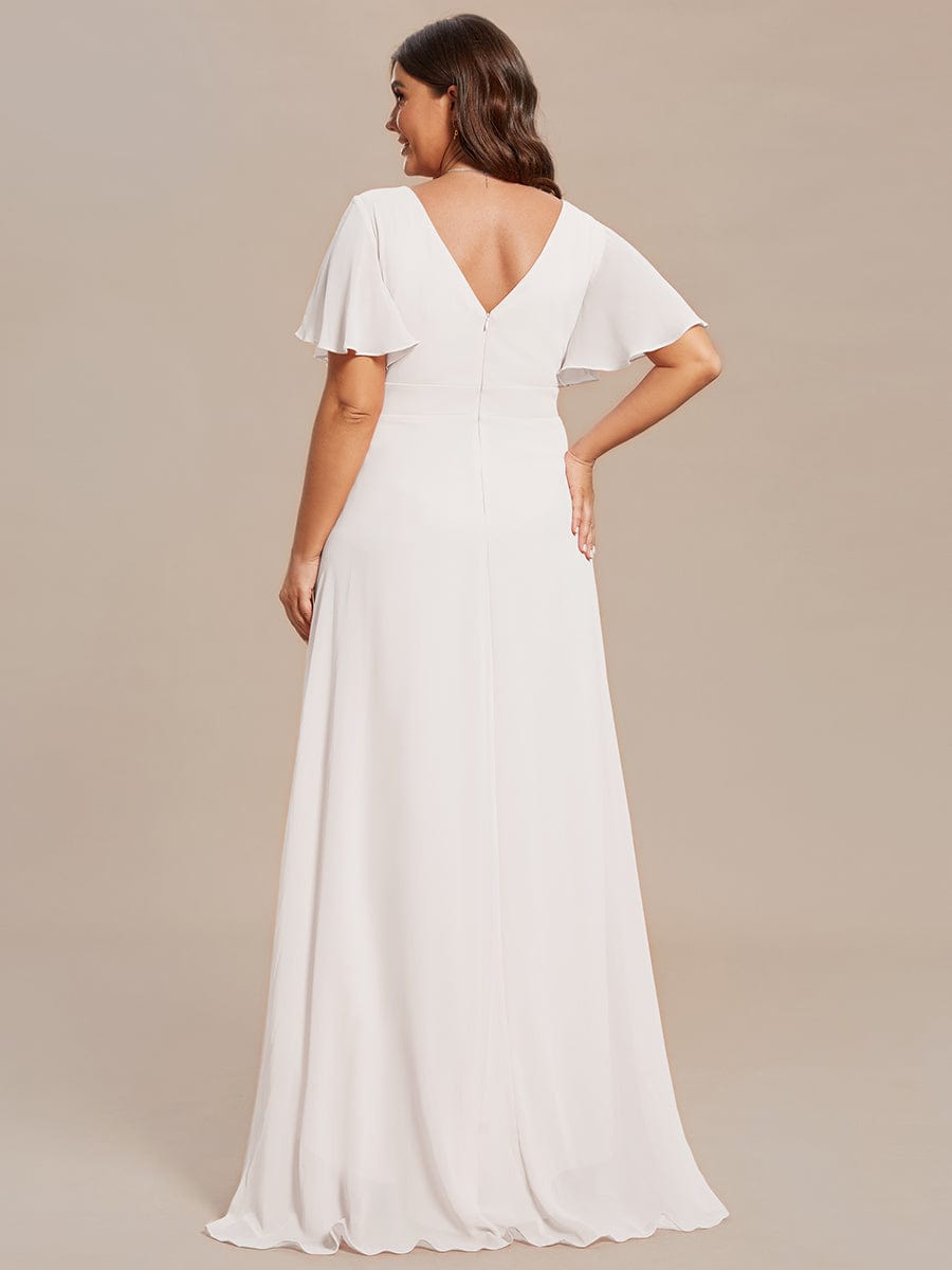 Plus Size Ruffled High Low Chiffon Dress #color_White