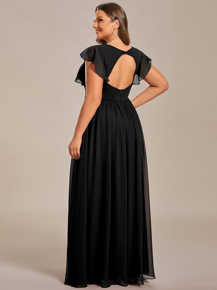 Plus Size Chiffon Pleated A-Line Back CutouT Dress #color_Black