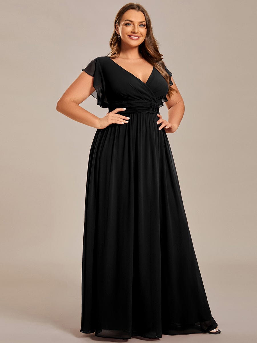 Plus Size Chiffon Pleated A-Line Back CutouT Dress #color_Black