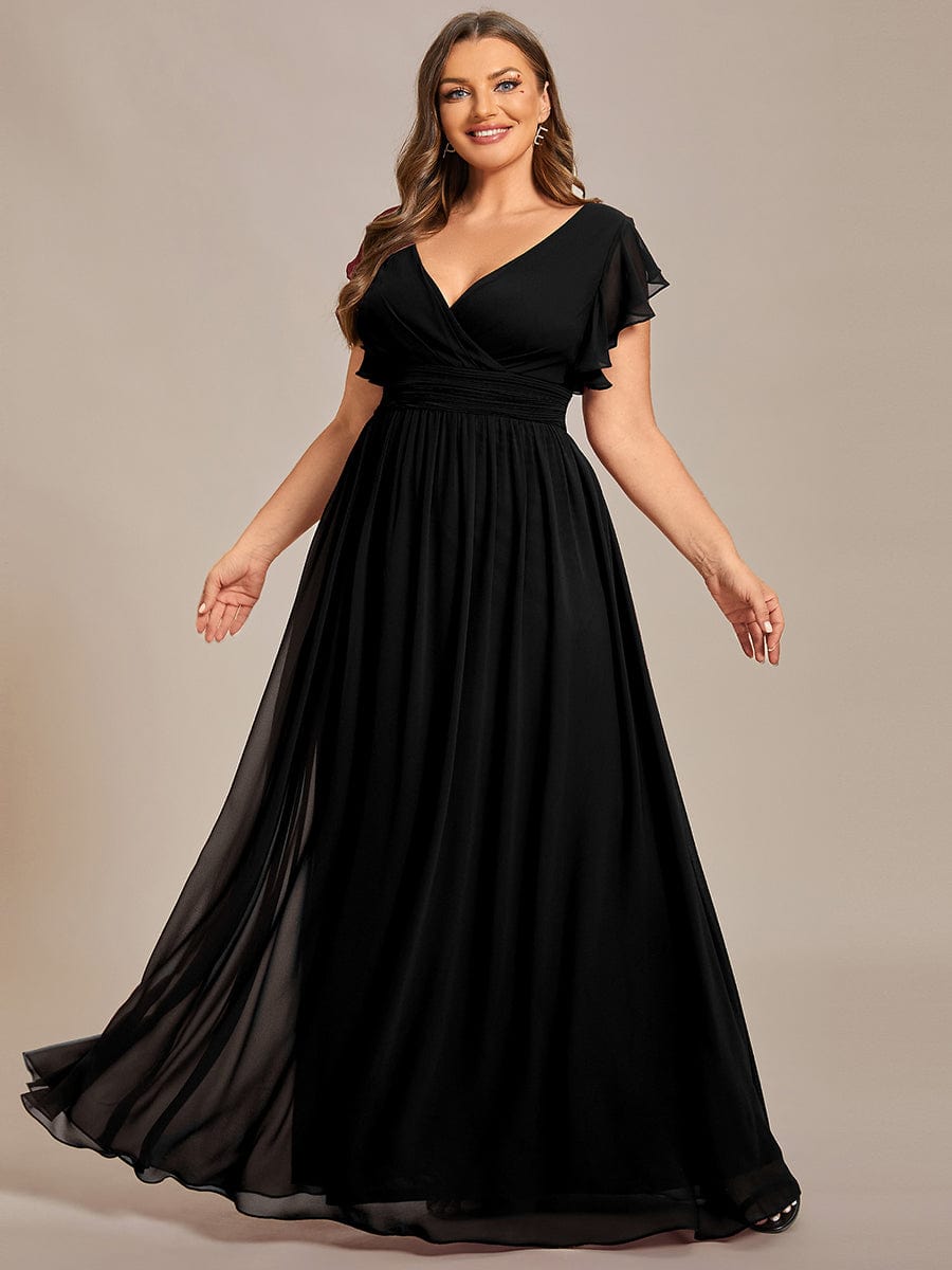 Plus Size Chiffon Pleated A-Line Back CutouT Dress #color_Black