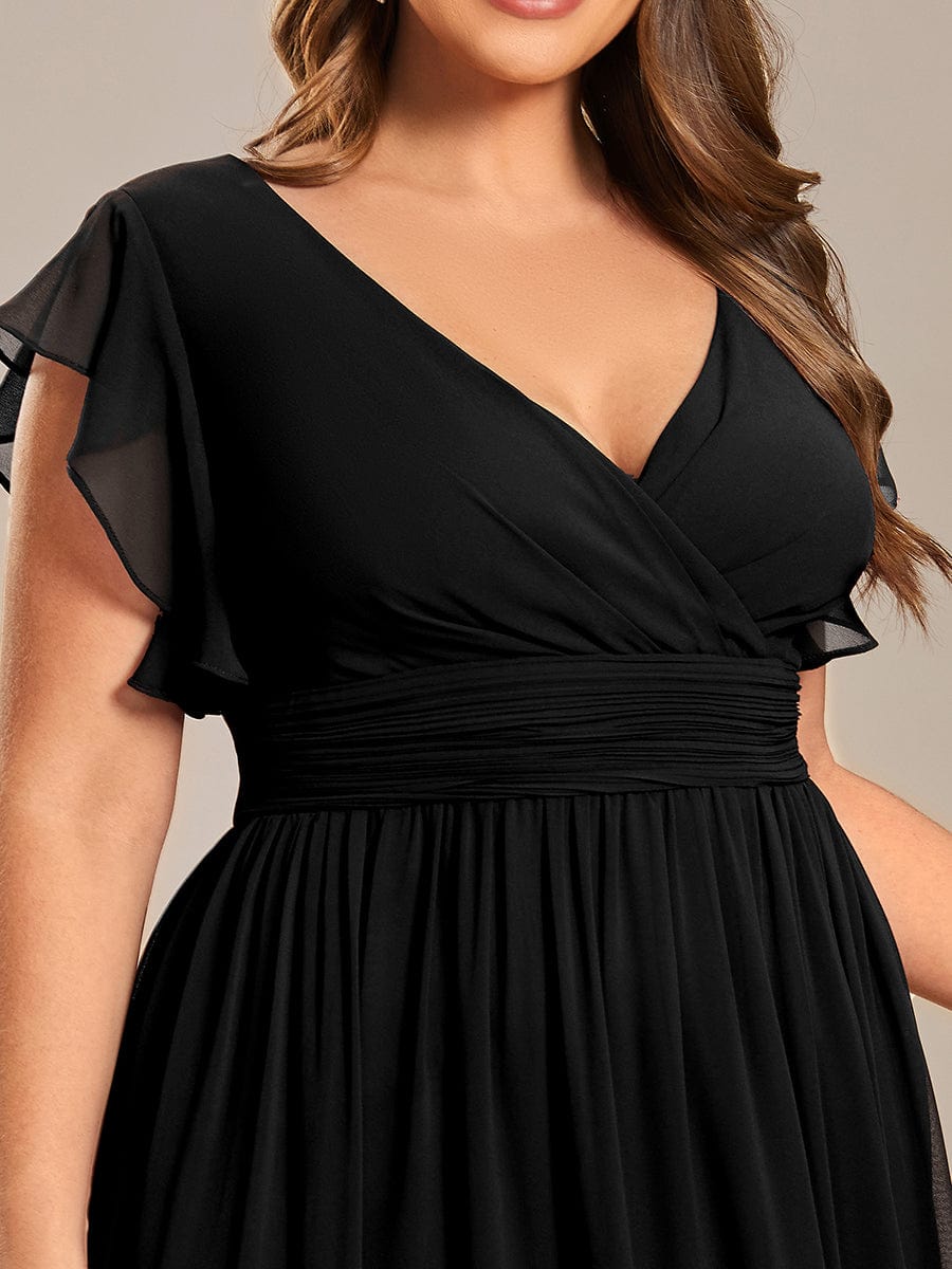 Plus Size Chiffon Pleated A-Line Back CutouT Dress #color_Black