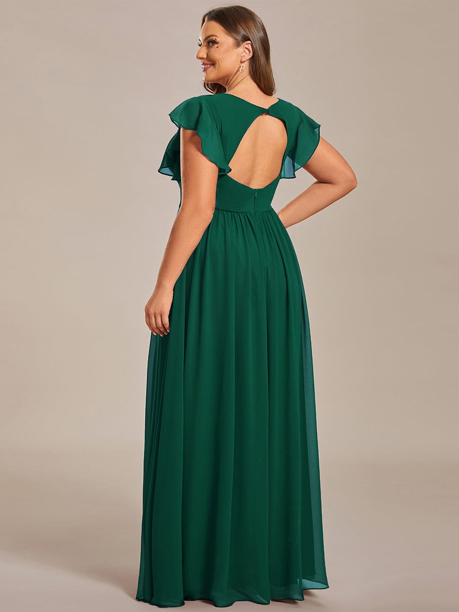 Plus Size Chiffon Pleated A-Line Back CutouT Dress #color_Dark Green