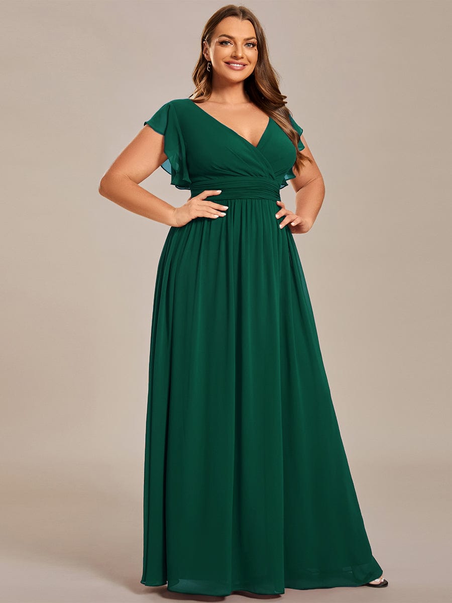 Plus Size Chiffon Pleated A-Line Back CutouT Dress #color_Dark Green