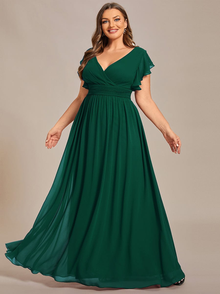 Plus Size Chiffon Pleated A-Line Back CutouT Dress #color_Dark Green