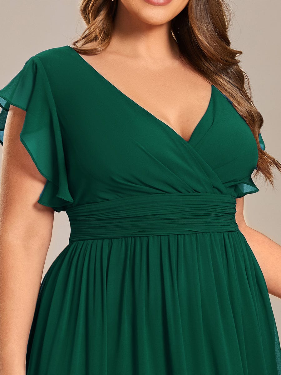 Plus Size Chiffon Pleated A-Line Back CutouT Dress #color_Dark Green