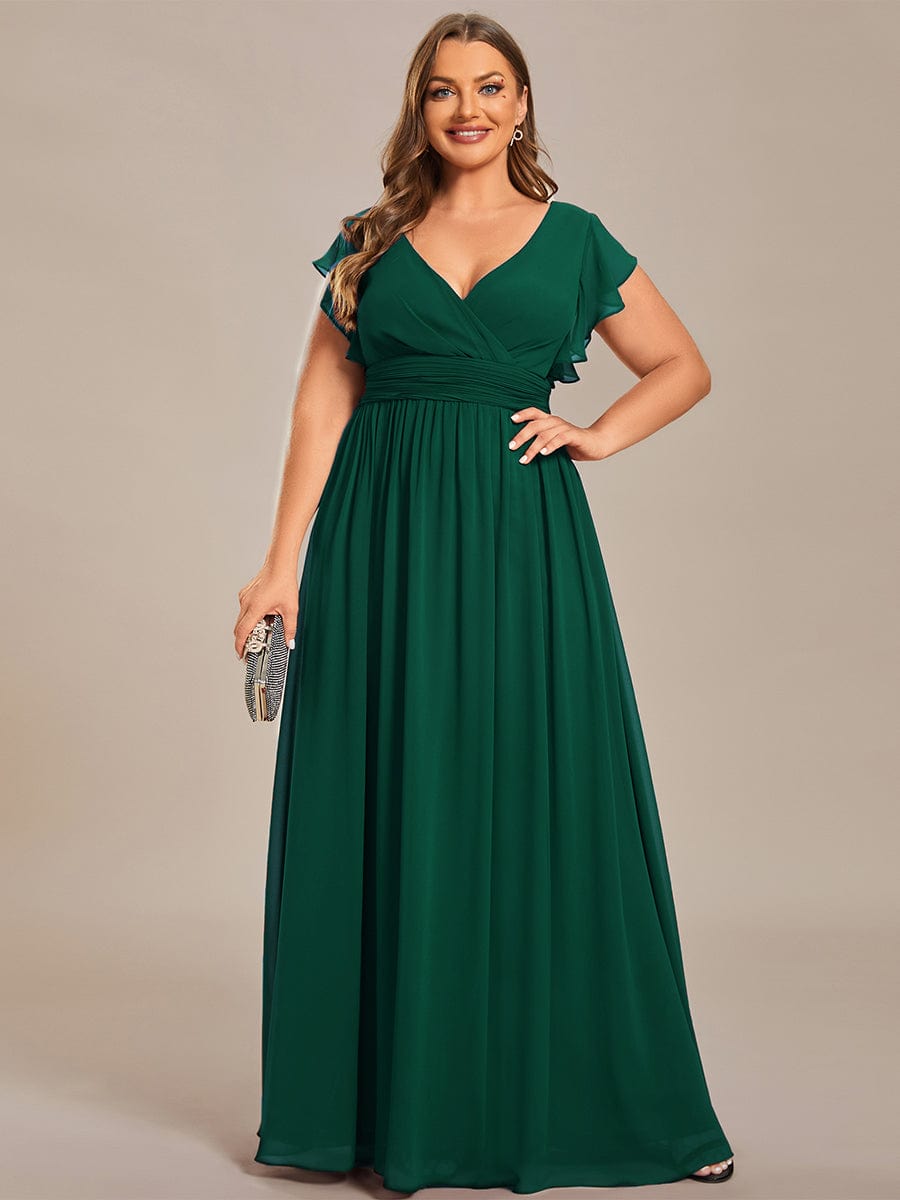 Plus Size Chiffon Pleated A-Line Back CutouT Dress #color_Dark Green