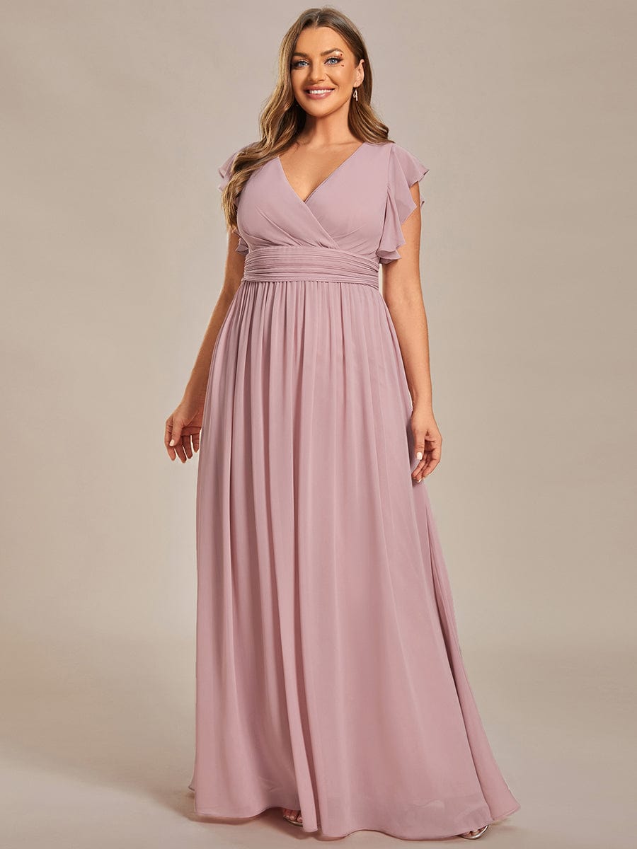 Plus Size Chiffon Pleated A-Line Back CutouT Dress #color_Dusty Rose