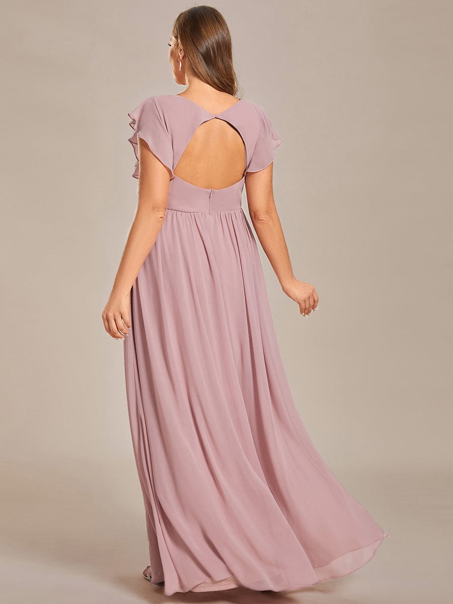 Plus Size Chiffon Pleated A-Line Back CutouT Dress #color_Dusty Rose