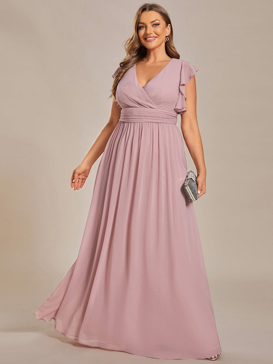 Plus Size Chiffon Pleated A-Line Back CutouT Dress #color_Dusty Rose