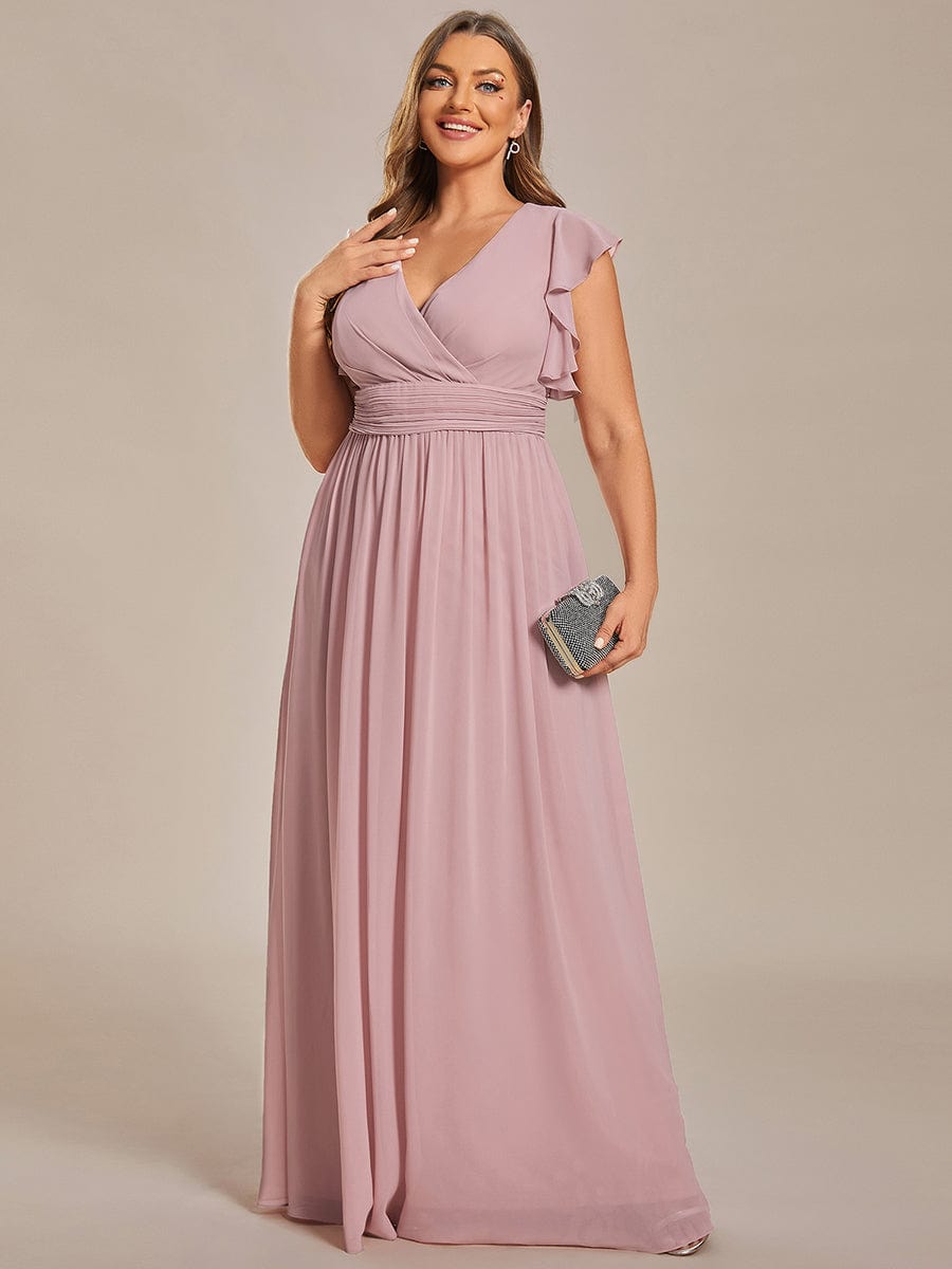 Plus Size Chiffon Pleated A-Line Back CutouT Dress #color_Dusty Rose