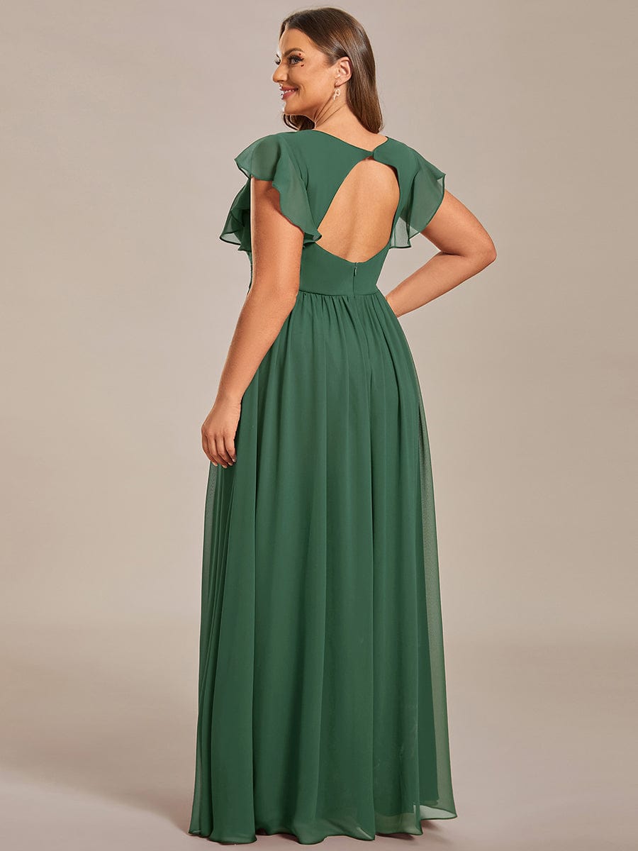 Plus Size Chiffon Pleated A-Line Back CutouT Dress #color_Eucalyptus