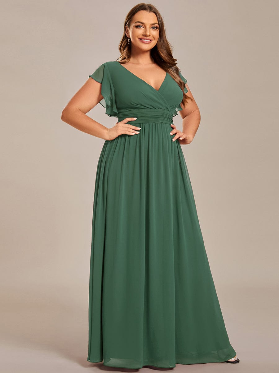 Plus Size Chiffon Pleated A-Line Back CutouT Dress #color_Eucalyptus