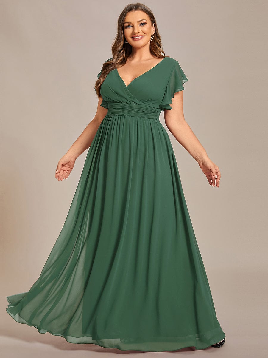 Plus Size Chiffon Pleated A-Line Back CutouT Dress #color_Eucalyptus