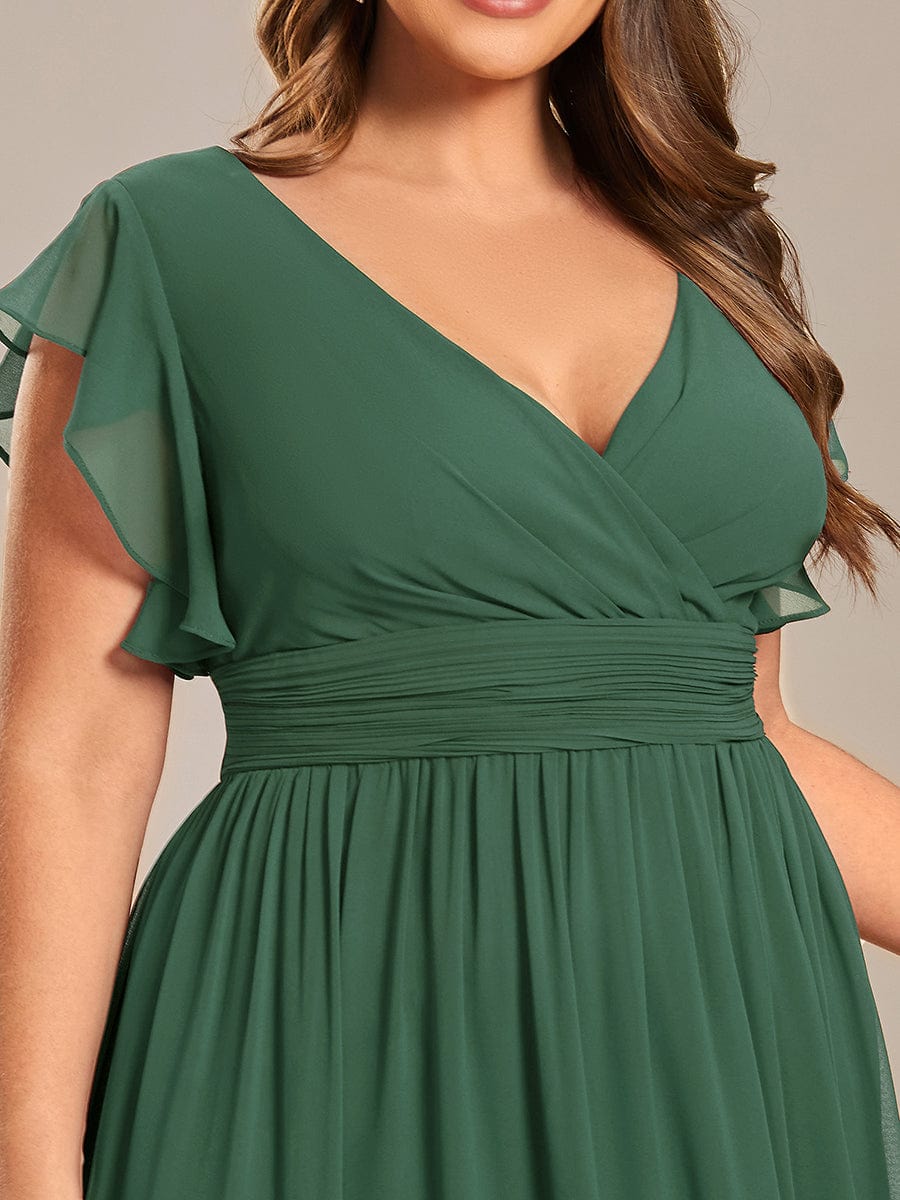 Plus Size Chiffon Pleated A-Line Back CutouT Dress #color_Eucalyptus