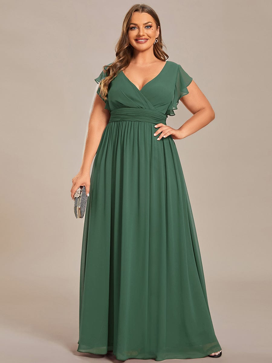 Plus Size Chiffon Pleated A-Line Back CutouT Dress #color_Eucalyptus