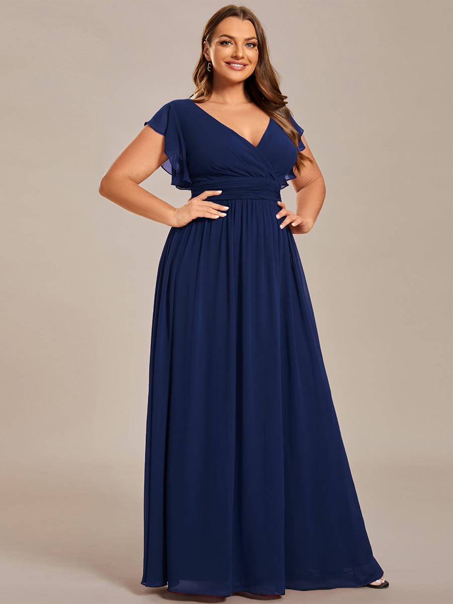 Plus Size Chiffon Pleated A-Line Back CutouT Dress #color_Navy Blue