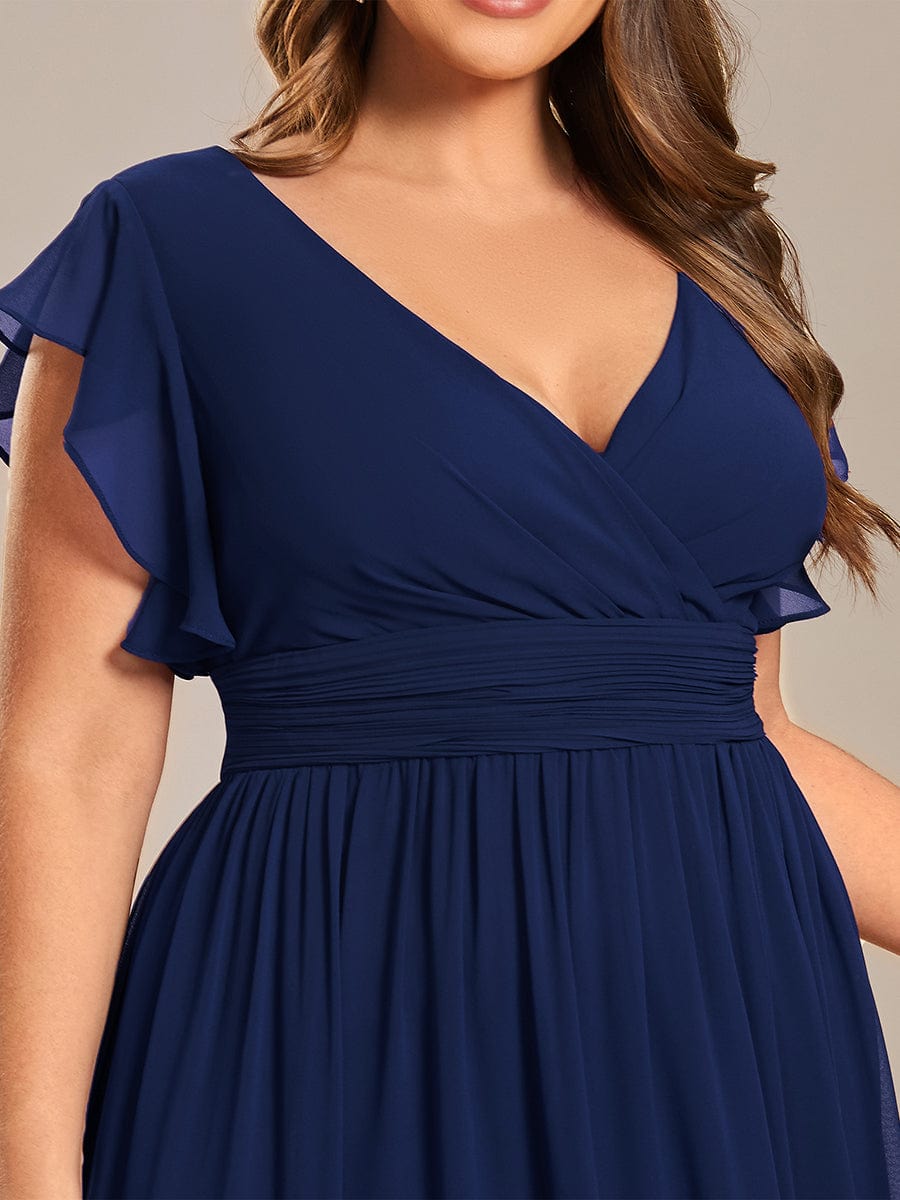 Plus Size Chiffon Pleated A-Line Back CutouT Dress #color_Navy Blue