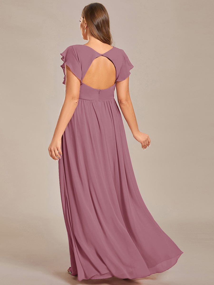 Plus Size Chiffon Pleated A-Line Back CutouT Dress #color_Purple Orchid