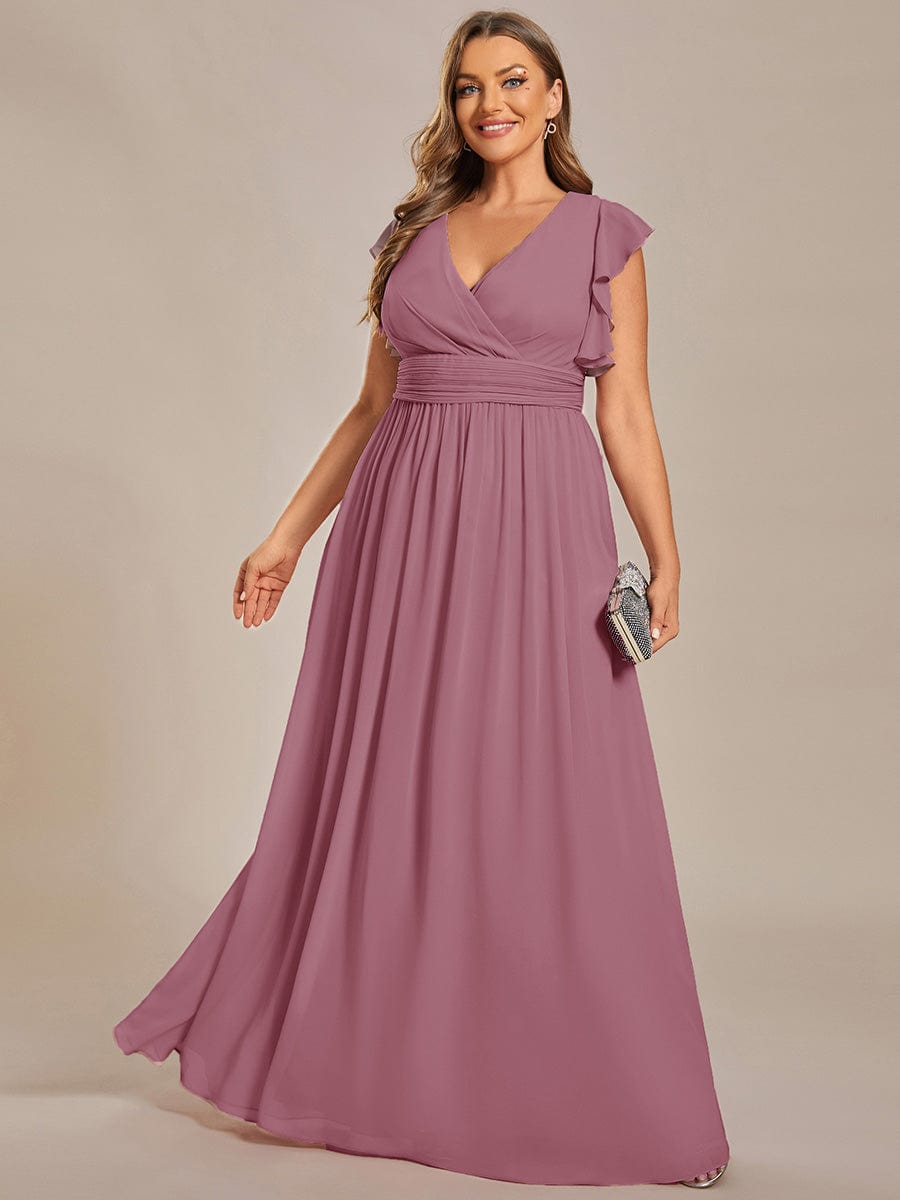 Plus Size Chiffon Pleated A-Line Back CutouT Dress #color_Purple Orchid