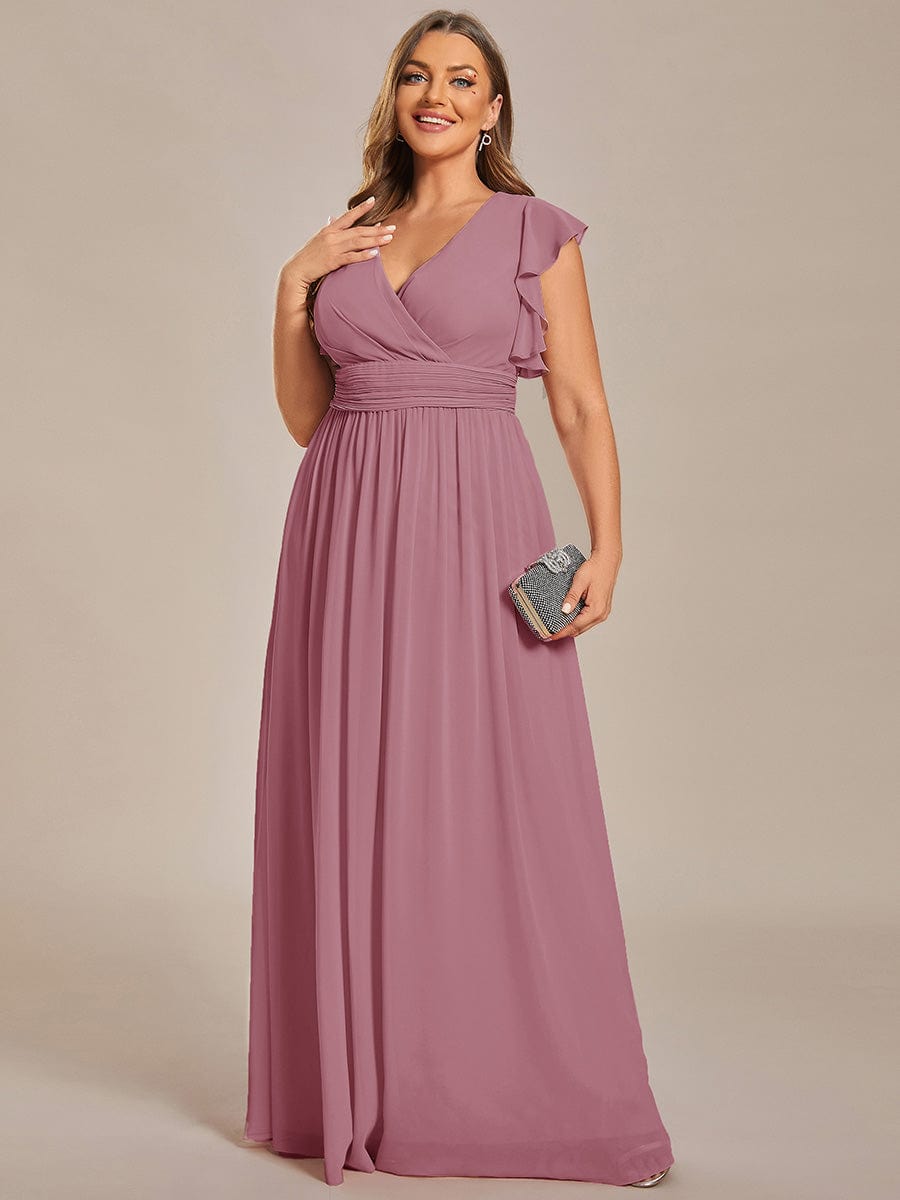 Plus Size Chiffon Pleated A-Line Back CutouT Dress #color_Purple Orchid