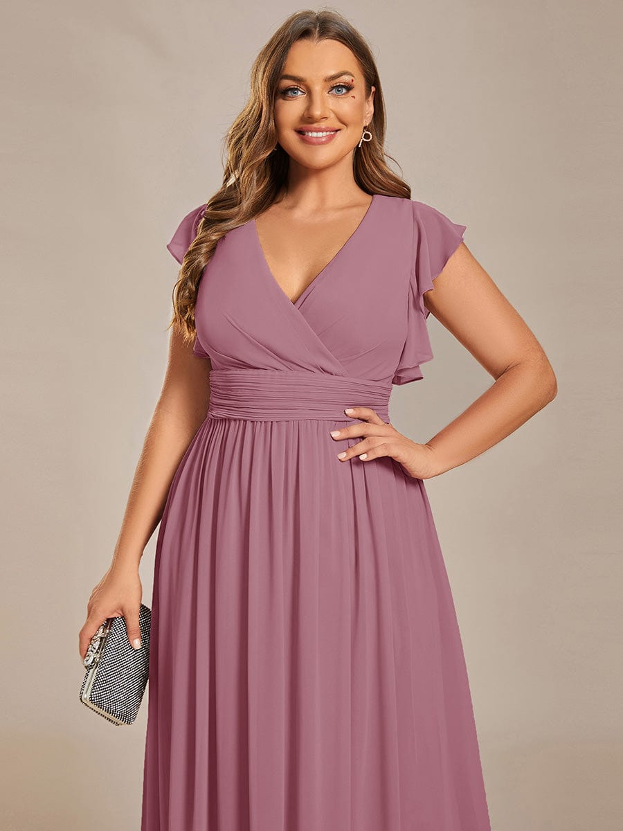 Plus Size Chiffon Pleated A-Line Back CutouT Dress #color_Purple Orchid