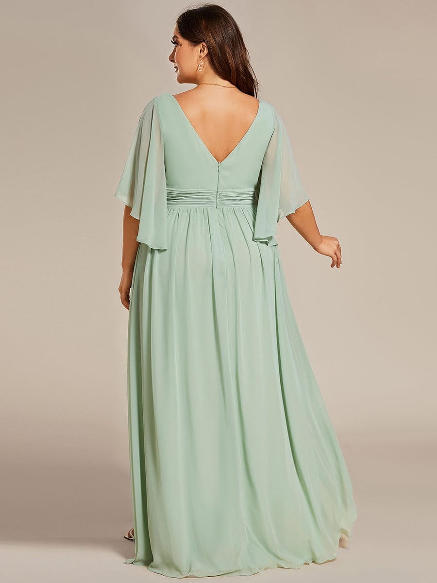 Plus Size Half Sleeve Pleated Chiffon Dress #color_Sage Green