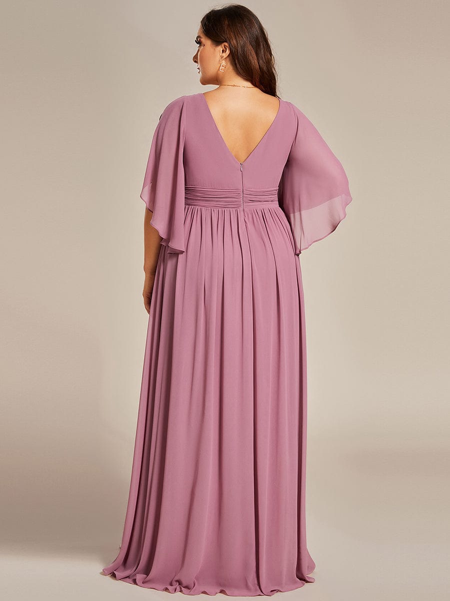 Plus Size Half Sleeve Pleated Chiffon Dress #color_Purple Orchid