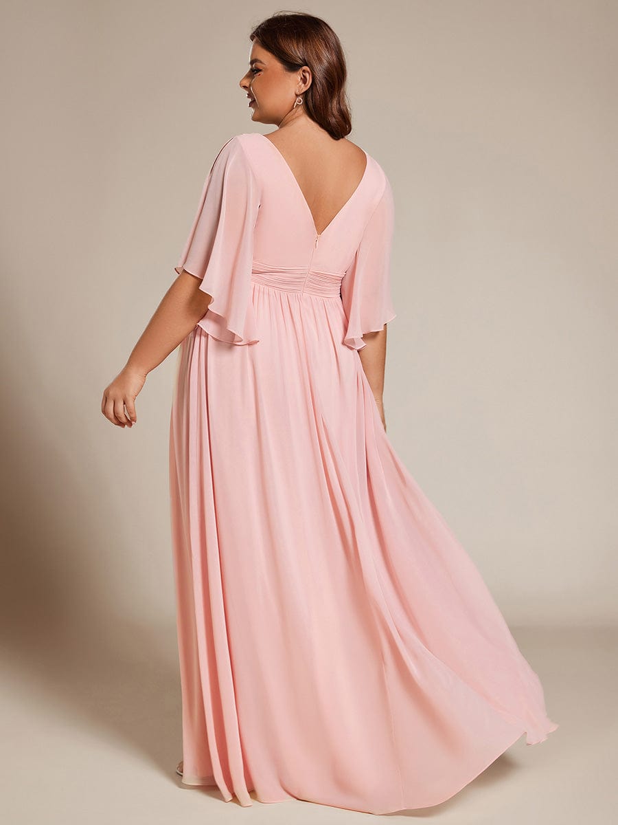 Plus Size Half Sleeve Pleated Chiffon Dress #color_Pink