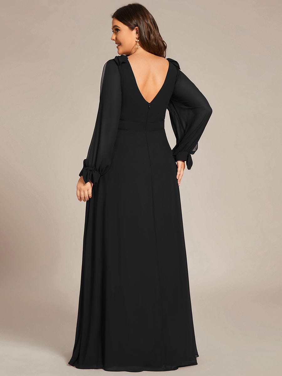 Plus Size Long Split Sleeve A-Line Maxi Dress #color_Black