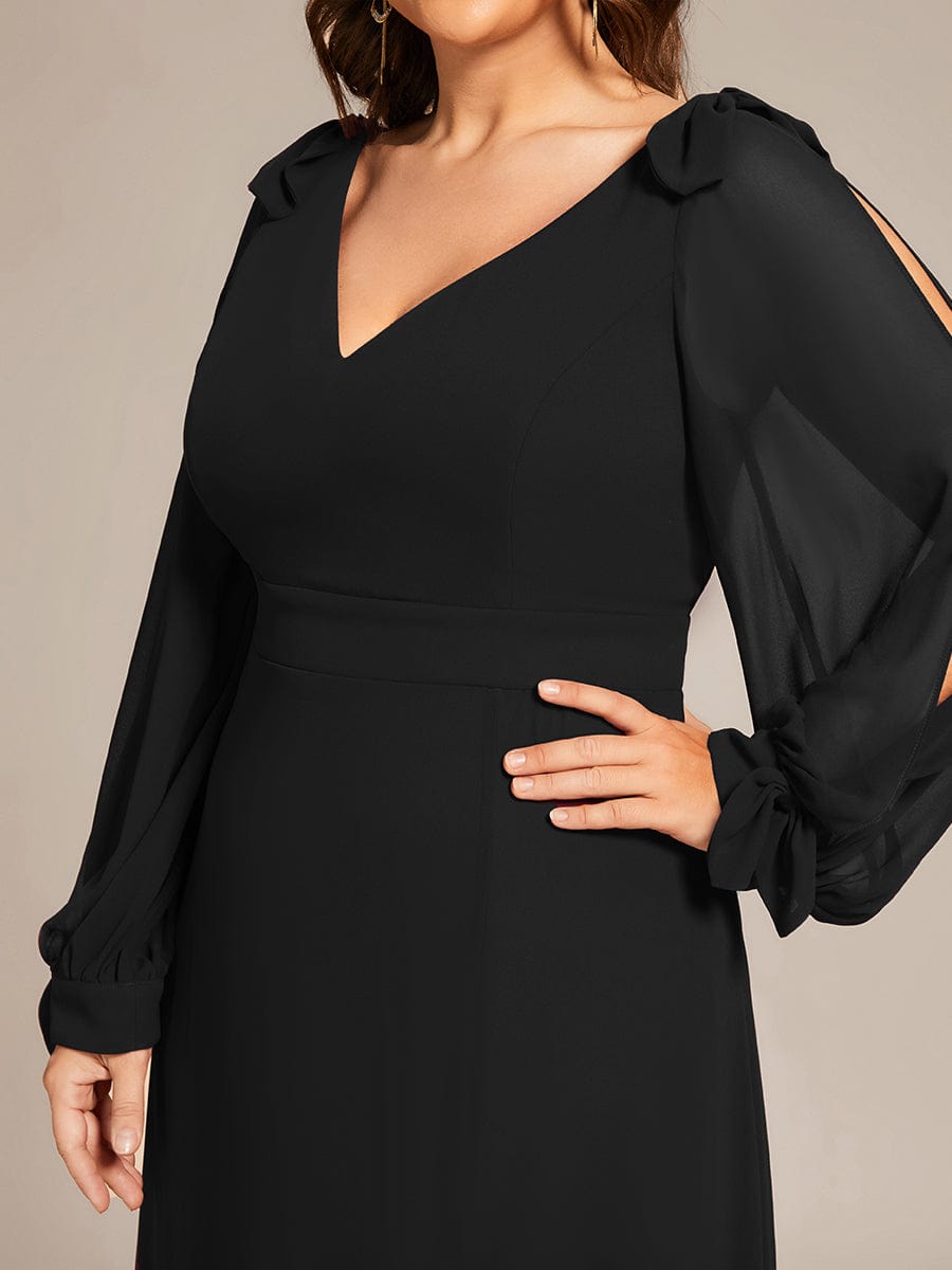 Plus Size Long Split Sleeve A-Line Maxi Dress #color_Black