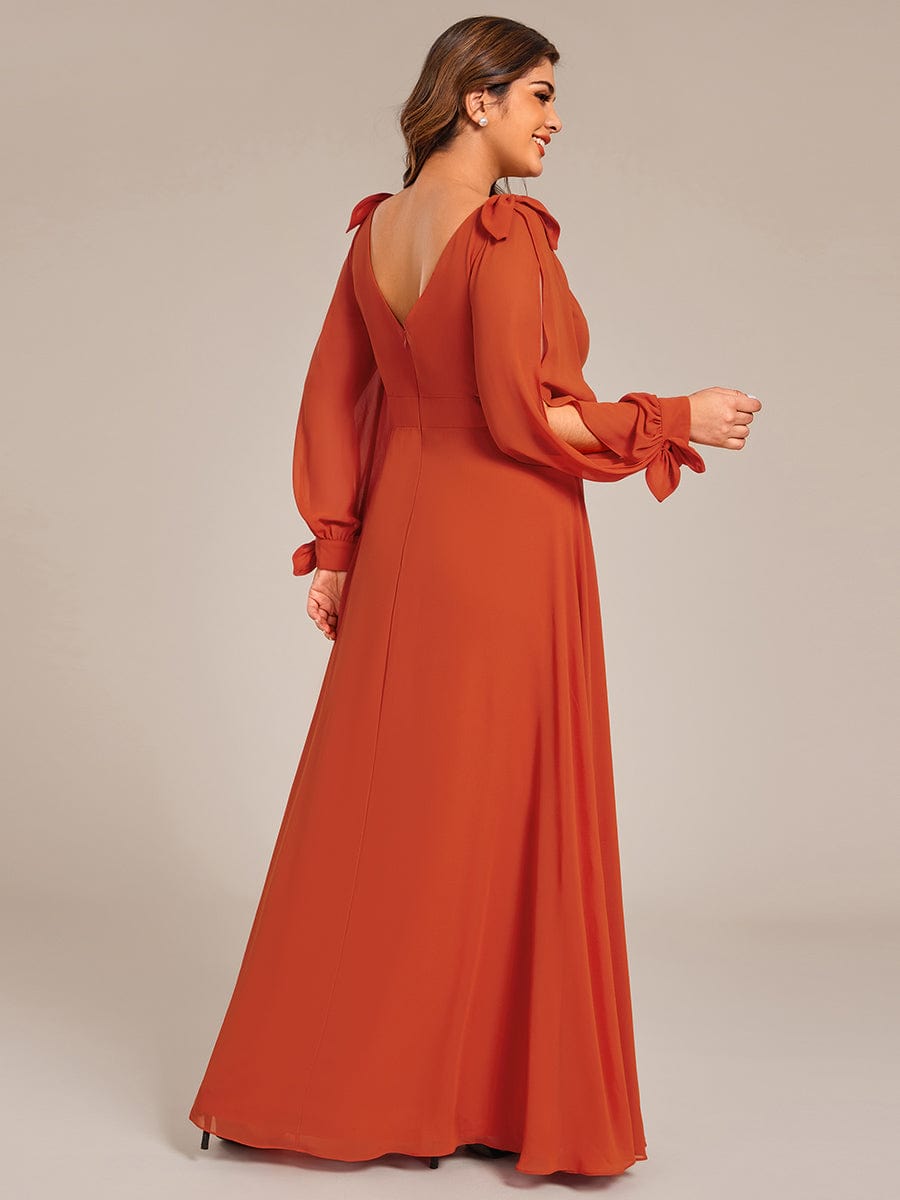 Plus Size Long Split Sleeve A-Line Maxi Dress #color_Burnt Orange