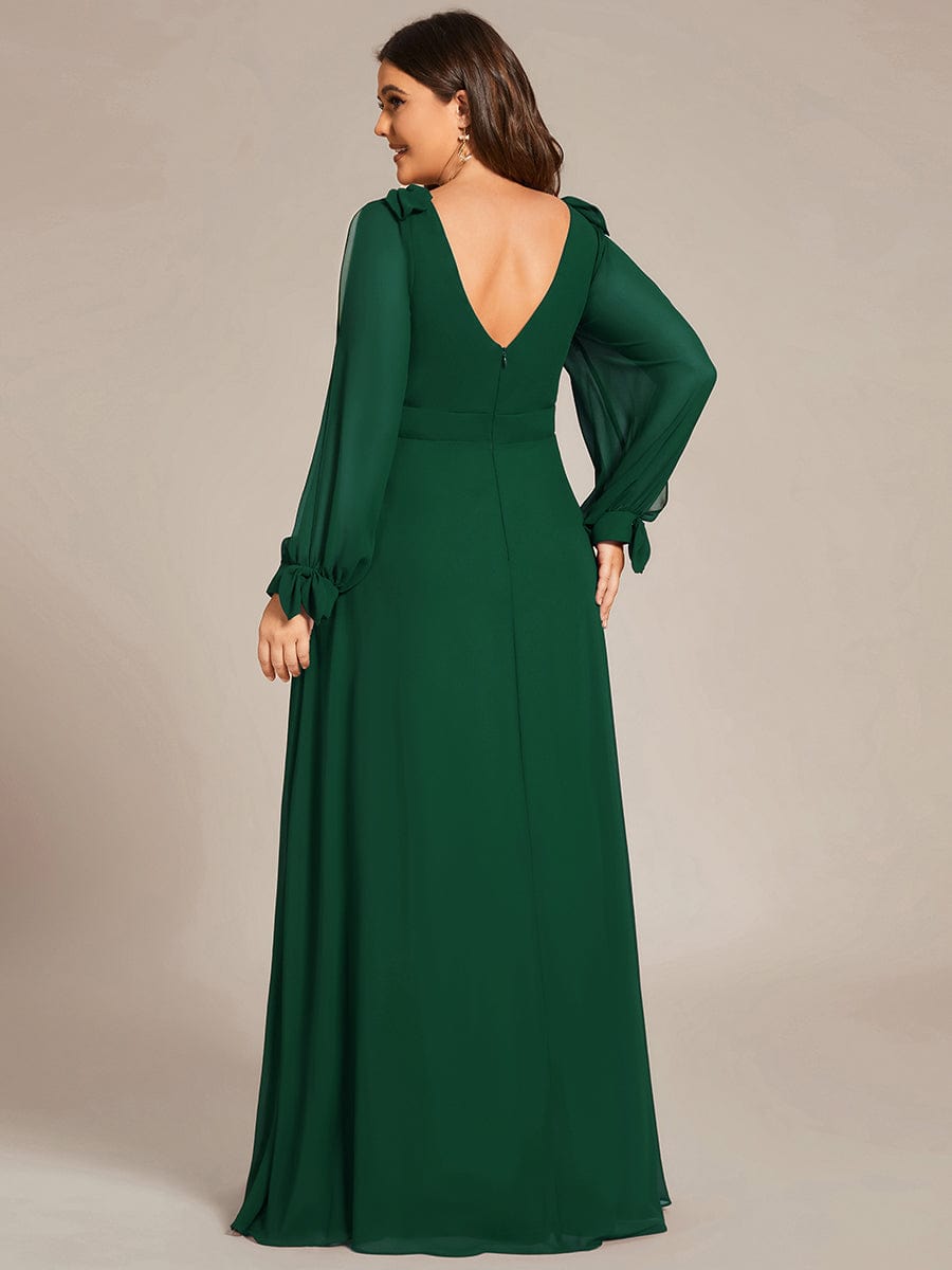 Plus Size Long Split Sleeve A-Line Maxi Dress #color_Dark Green