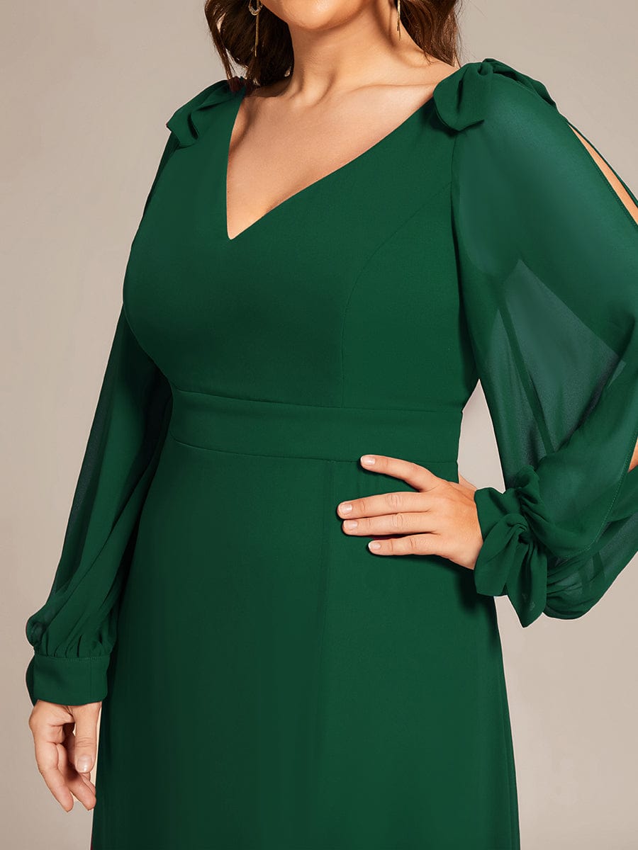 Plus Size Long Split Sleeve A-Line Maxi Dress #color_Dark Green