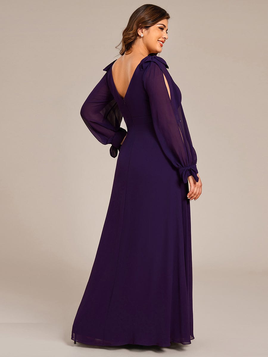 Plus Size Long Split Sleeve A-Line Maxi Dress #color_Dark Purple