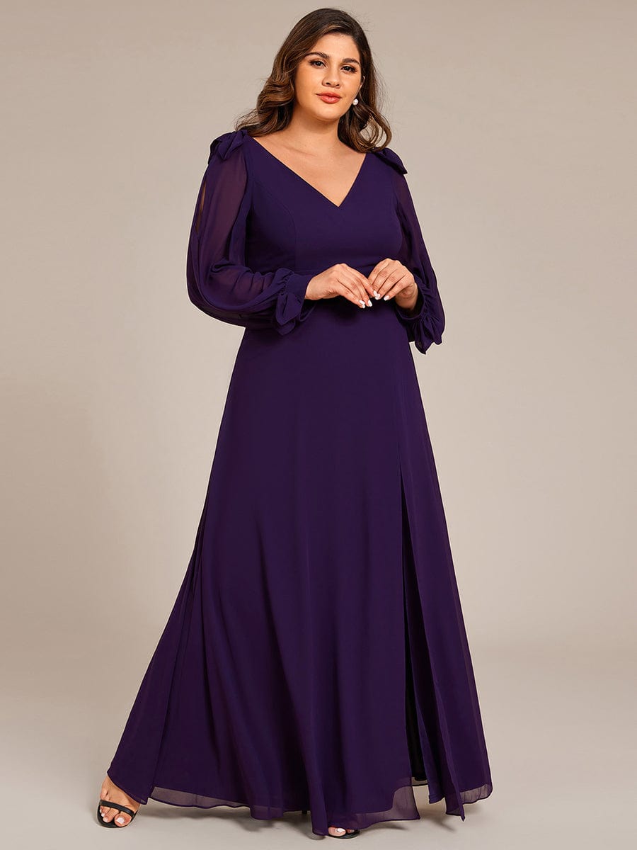 Plus Size Long Split Sleeve A-Line Maxi Dress #color_Dark Purple