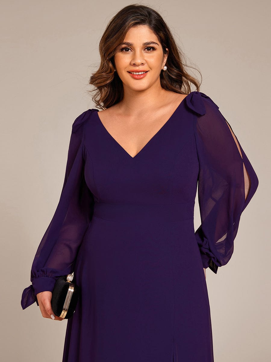 Plus Size Long Split Sleeve A-Line Maxi Dress #color_Dark Purple