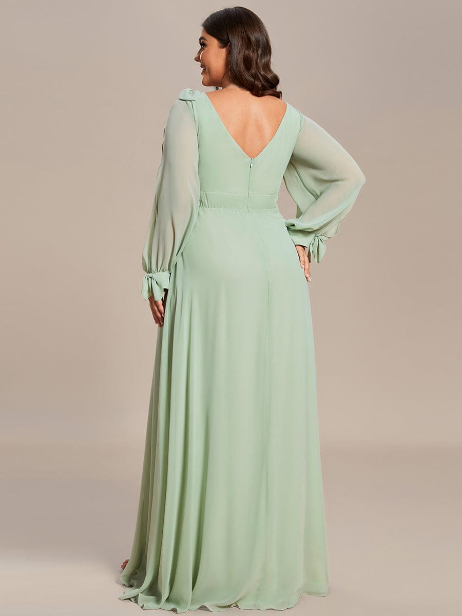 Plus Size Long Split Sleeve A-Line Maxi Dress #color_Sage Green