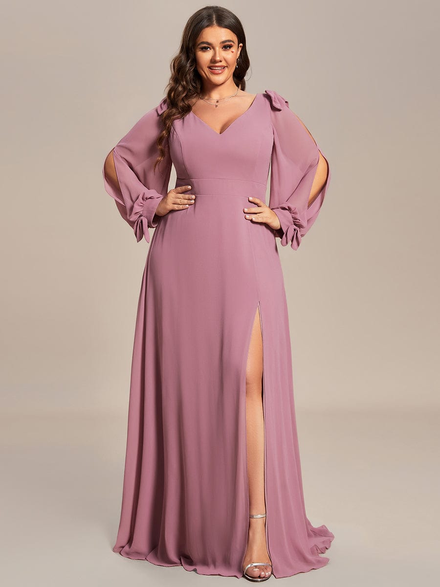 Plus Size Long Split Sleeve A-Line Maxi Dress #color_Purple Orchid