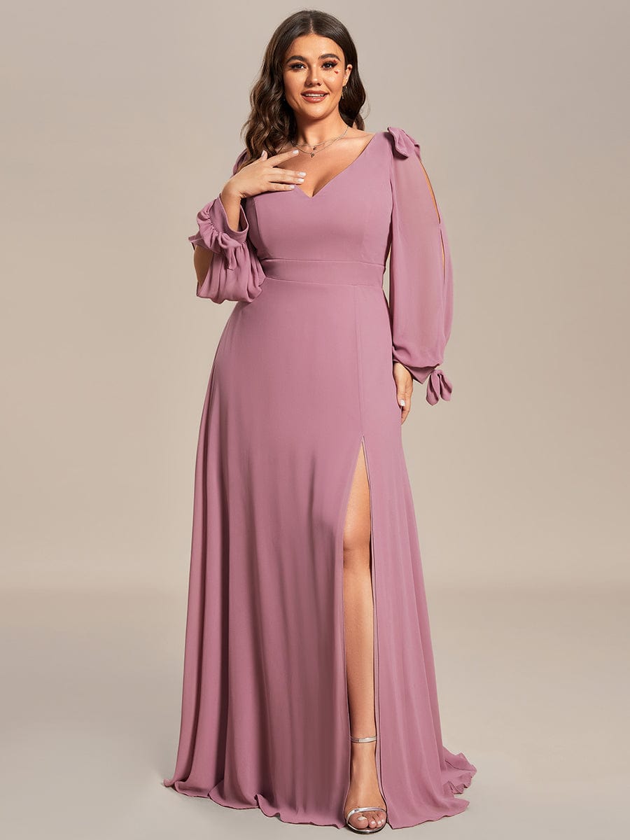 Plus Size Long Split Sleeve A-Line Maxi Dress #color_Purple Orchid