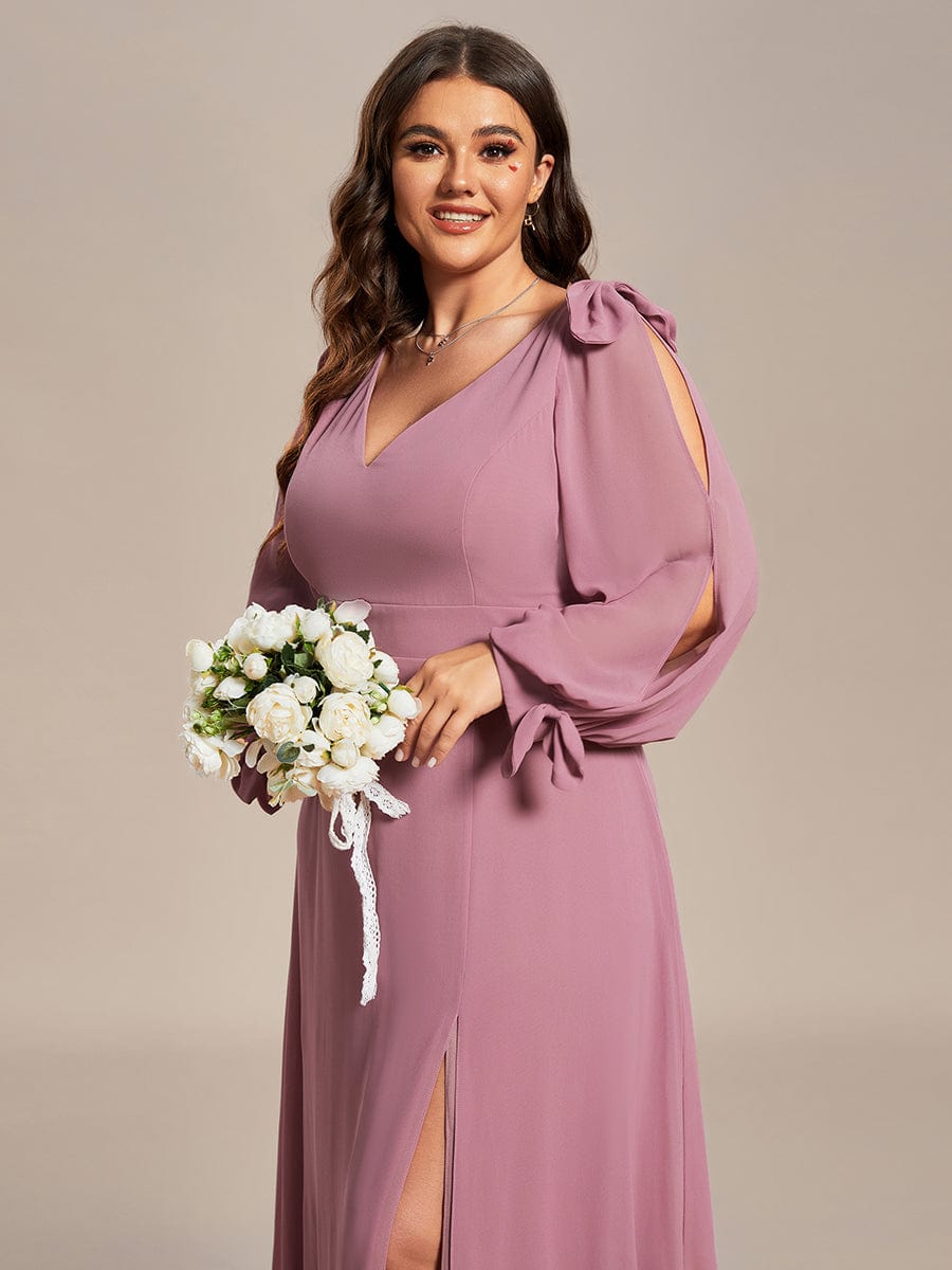 Plus Size Long Split Sleeve A-Line Maxi Dress #color_Purple Orchid