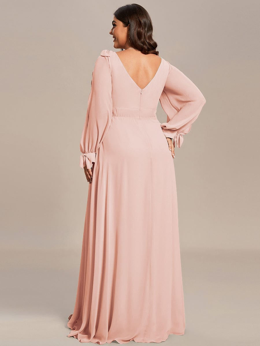 Plus Size Long Split Sleeve A-Line Maxi Dress #color_Pink