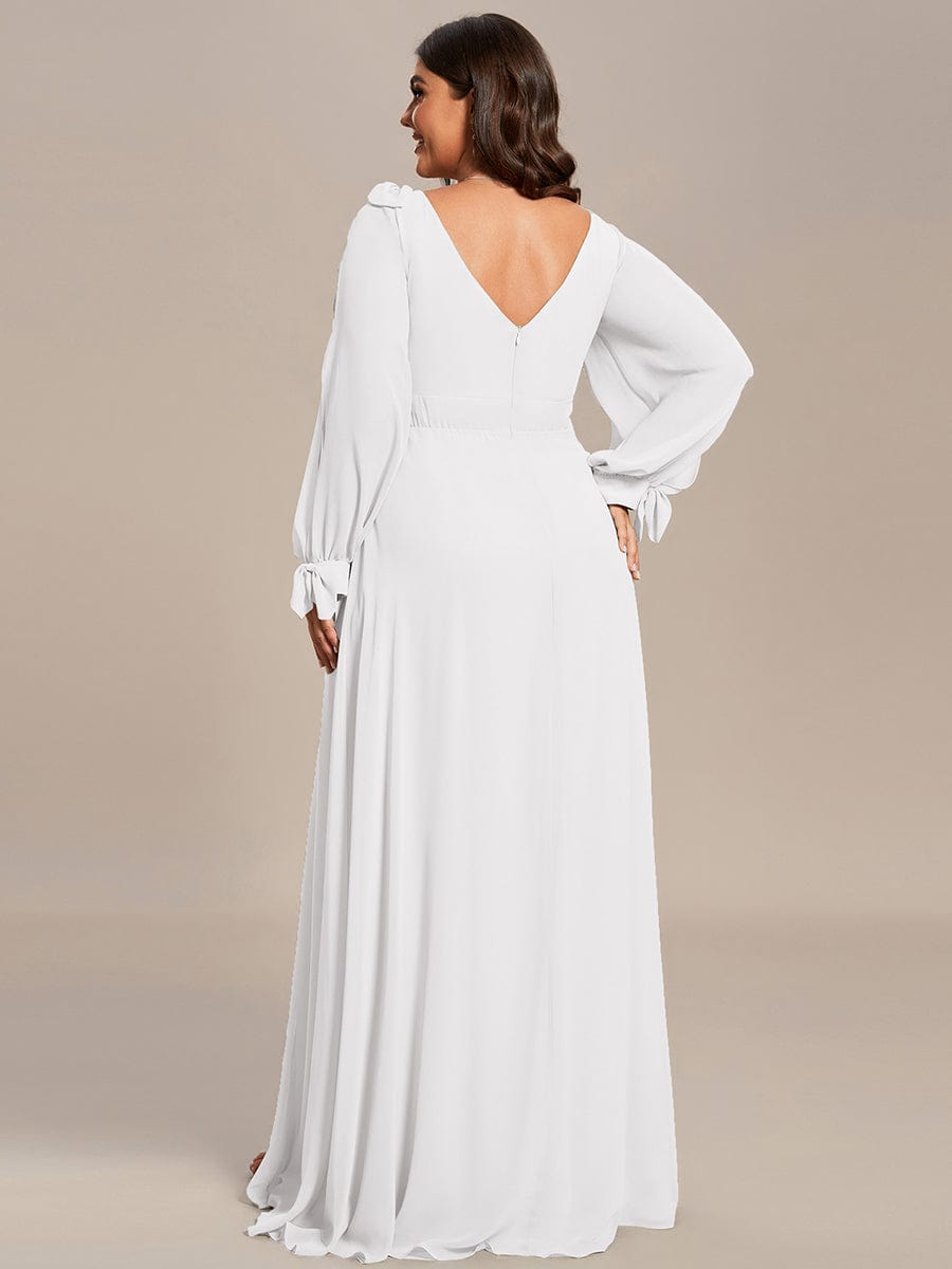 Plus Size Long Split Sleeve A-Line Maxi Dress #color_White