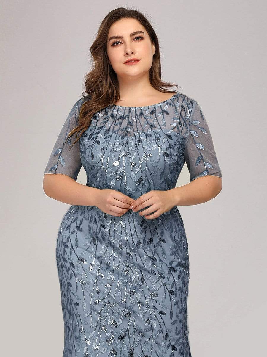 Plus Size Bodycon Sequin Tulle Maxi Dress #color_Dusty Blue