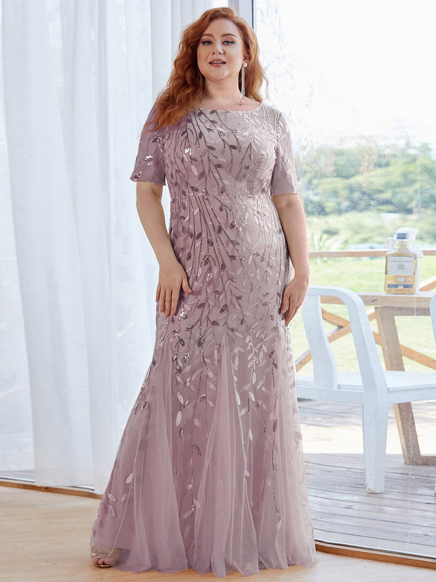 Plus Size Bodycon Sequin Tulle Maxi Dress #color_Lilac