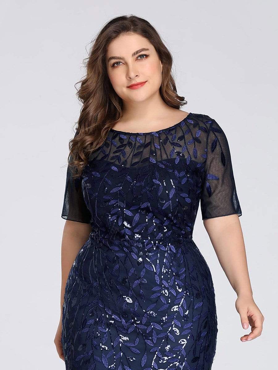 Plus Size Bodycon Sequin Tulle Maxi Dress #color_Navy Blue