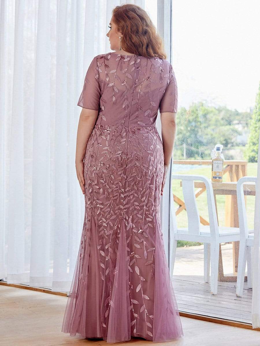 Plus Size Bodycon Sequin Tulle Maxi Dress #color_Purple Orchid