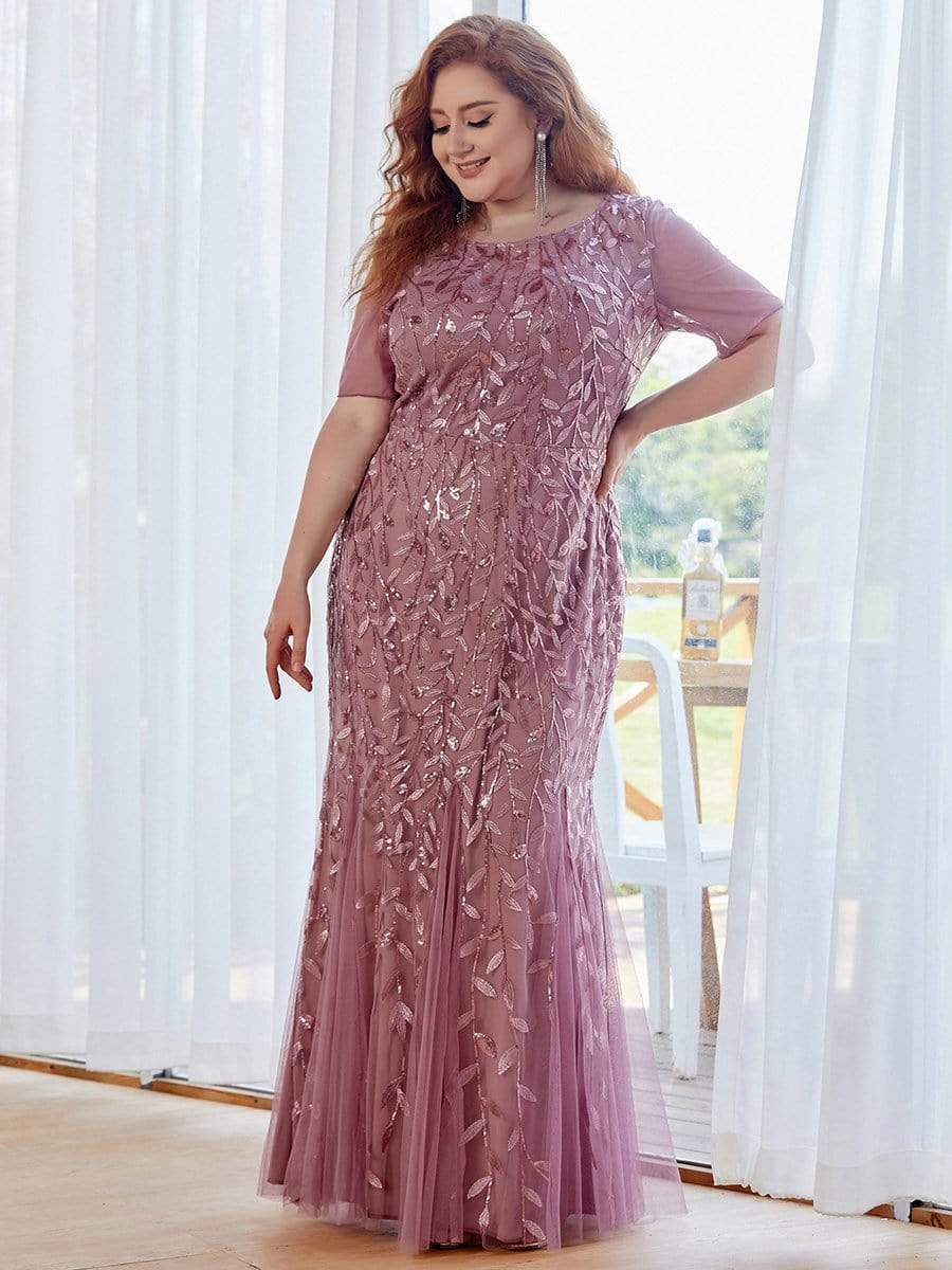 Plus Size Bodycon Sequin Tulle Maxi Dress #color_Purple Orchid