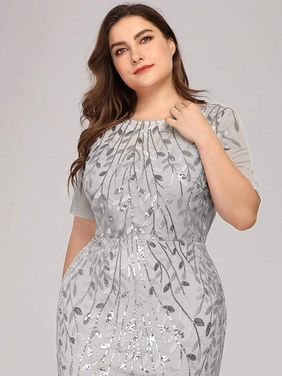 Plus Size Bodycon Sequin Tulle Maxi Dress #color_Silver